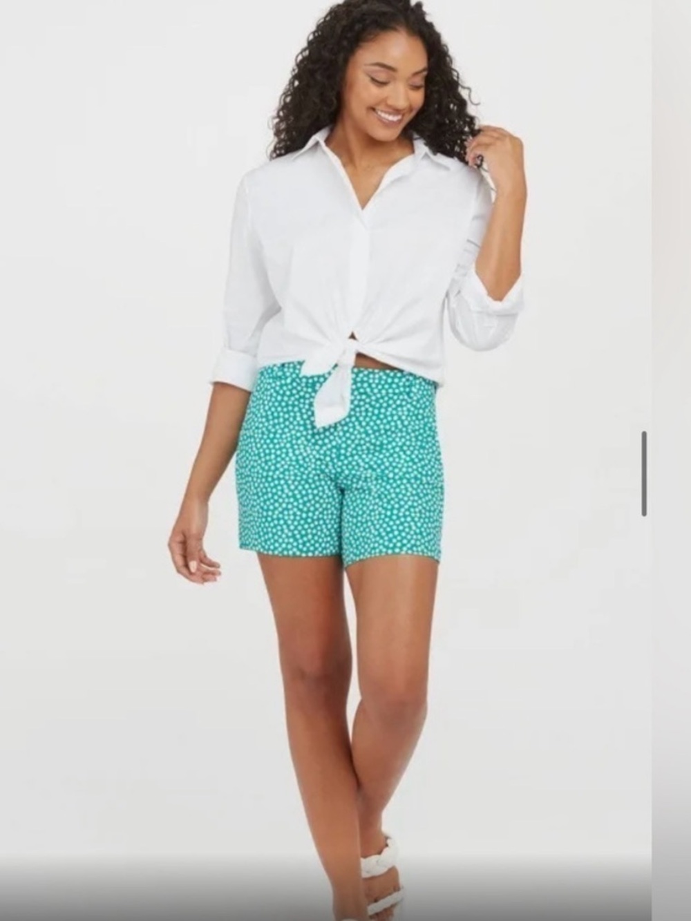 SPANX Teal Green Printed Mid-Rise Pull-On Shorts